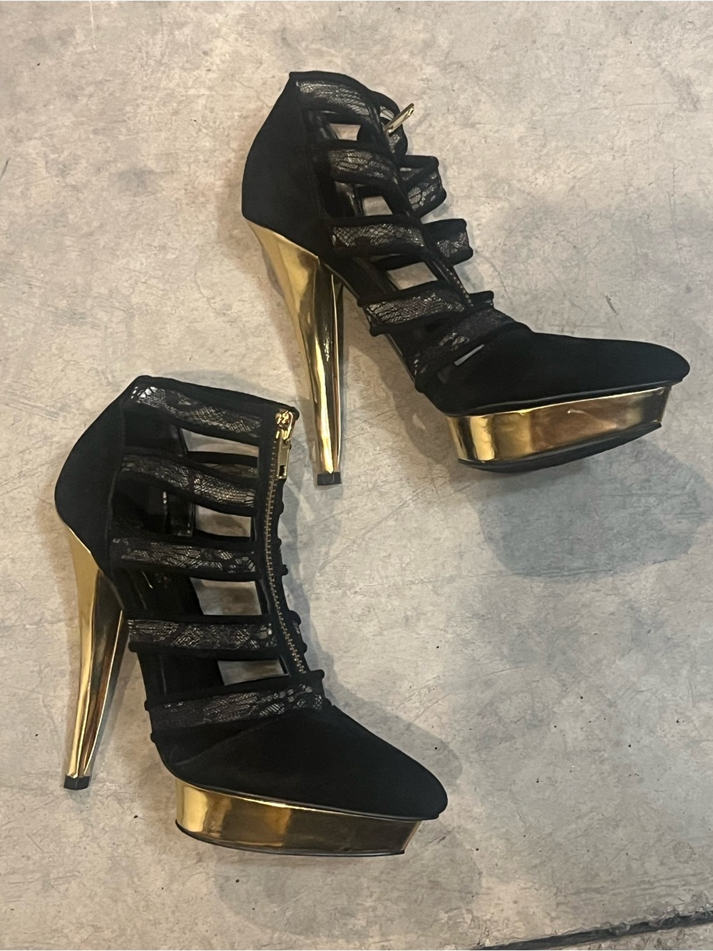 Black & Gold High Heel Platform Sandals - Women